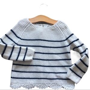 BABYGAP Breton Stripe Crochet Sweater With Crochet Scalloped Trim Ivory Girls 3Y